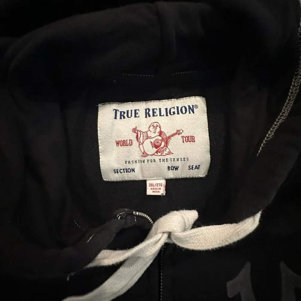 True Religion Hoodie World Tour Mens 2XL Full Zip Contrast Stitch Y2K Graphic